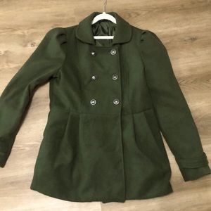 Green fit and flare peacoat